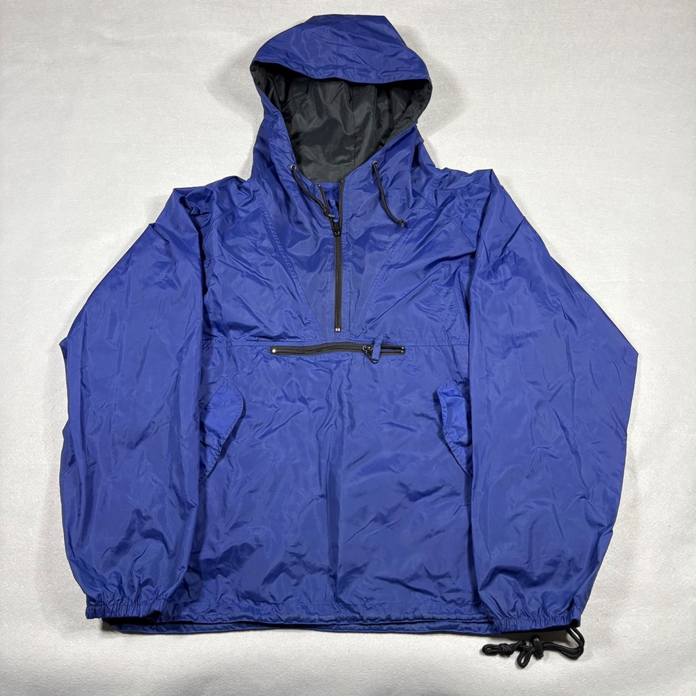 Gap Vintage Mens Blue Nylon Anorak Half Zip Hooded Windbreaker Jacket Size M